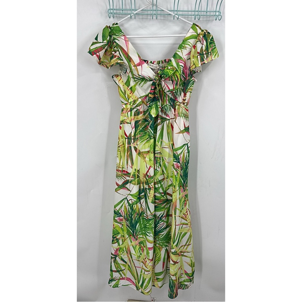 Taylor Tropical Leaf Print Maxi Dress